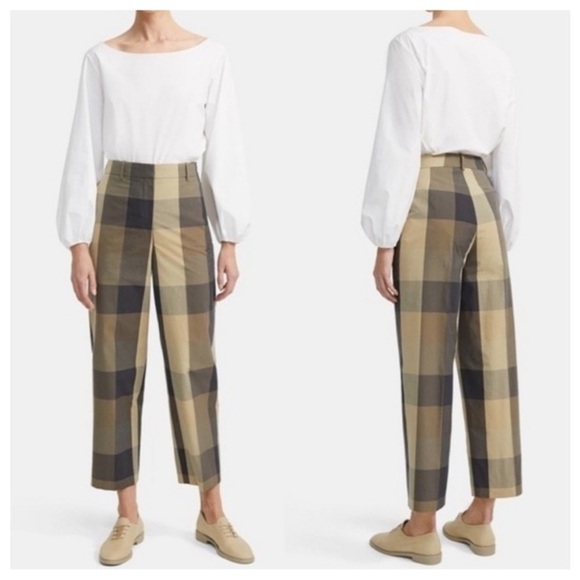 Theory High-Rise Straight Pant in Check Silk-Cotton - Picture 2 of 12
